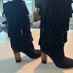 BURBERRY BLACK FRINGE BOOTS SIZE 6 1/2
